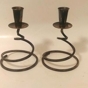 2 VTG MCM Danish Marked Fisher K202 Silver Plate Spiral Candlestick Holders